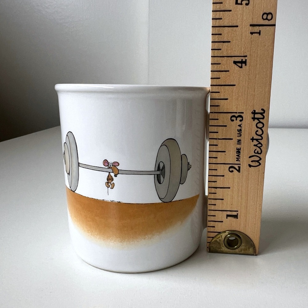 Vintage 1985 Hallmark Rim Shots Give Me Strength Mouse Weightlifting Mug - Picture 7 of 8